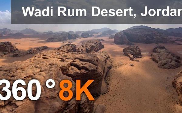 【360° VR】约旦月亮谷的瓦迪鲁姆沙漠。8K空中视频