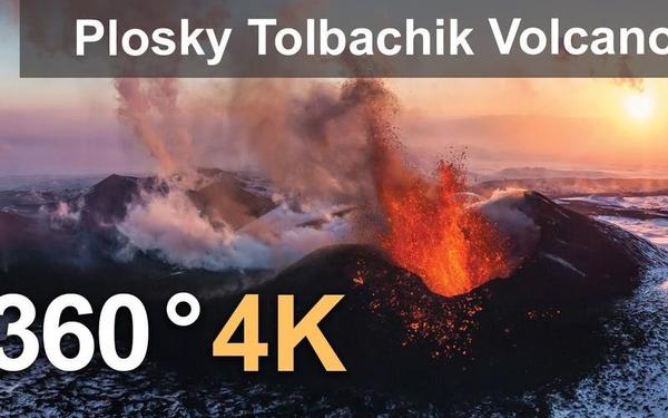 【360° VR】俄罗斯堪察加半岛的Plosky Tolbachik火山爆发，4K航拍视频